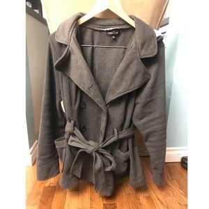 Grey Pea Coat with Sherpa Hood
